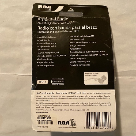 RCA Armband Radio AM/FM Digital Tuner with LCD Display Model RP312 - Picture 2 of 2